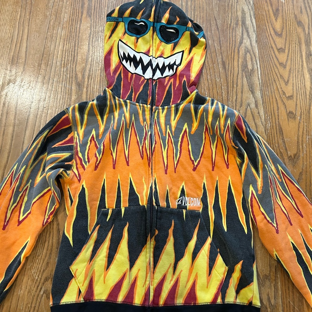 Volcom Orange and Yellow Flame Zip-Up